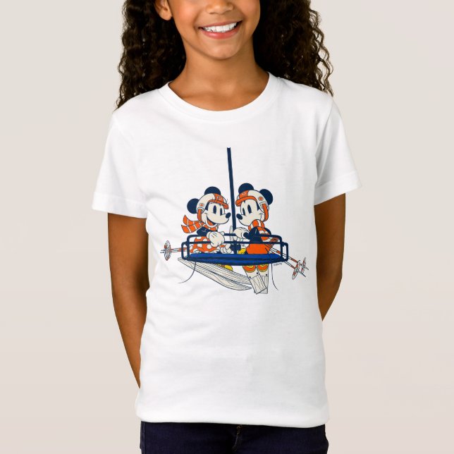 Minnie & Mickey Mouse Riding on a Ski Lift T-Shirt (Front)