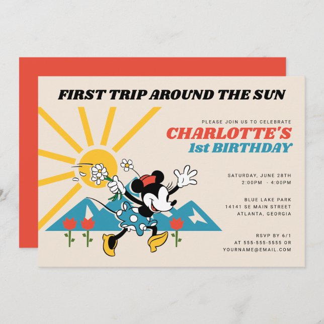 Minnie Mouse | 1st Trip Around the Sun Birthday Invitation (Front/Back)