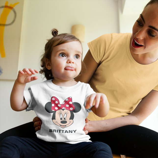 Minnie Mouse | Add Your Name Baby T-Shirt (Baby wearing t-shirt)
