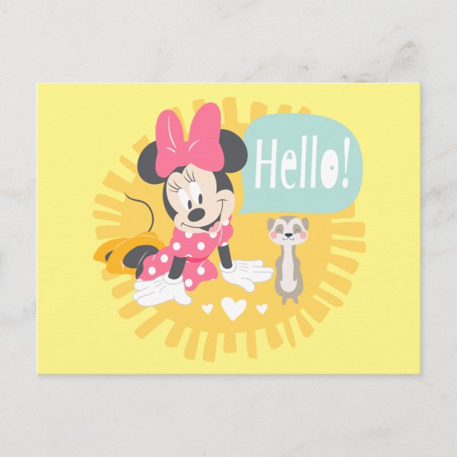 Minnie Mouse and Animal Friend - Hello Postcard (Front)
