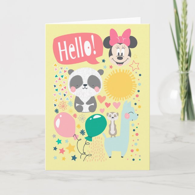Minnie Mouse, Animals, & Balloons - Hello Card (Front)