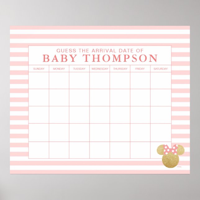 Minnie Mouse Baby Shower | Guess the Due Date Poster (Front)
