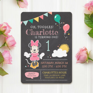 Minnie Mouse Birthday Chalkboard 1st Birthday Invitation