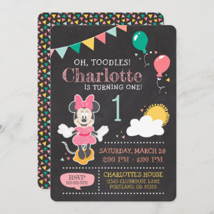 Minnie Mouse Birthday Chalkboard 1st Birthday Invitation