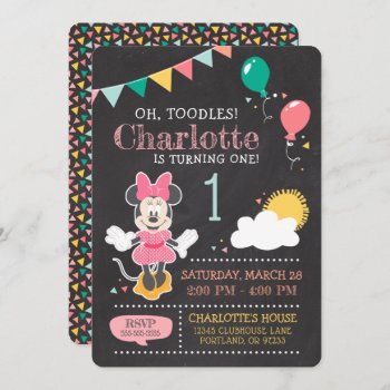 Minnie Mouse Birthday Chalkboard 1st Birthday Invitation by MickeyAndFriends at Zazzle