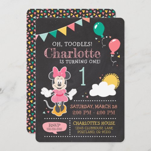 Minnie Mouse Birthday Chalkboard 1st Birthday Invitation