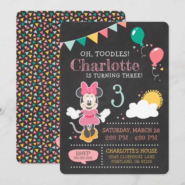 Minnie Mouse Birthday Chalkboard 3rd Birthday Invitation (Front/Back)