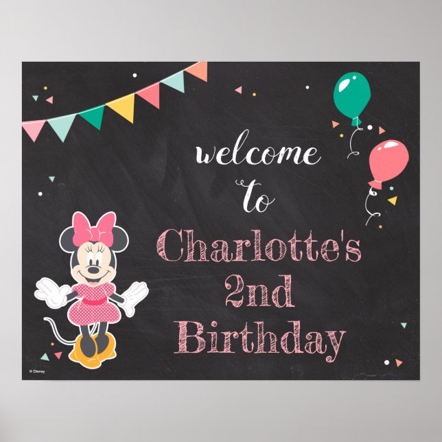 Minnie Mouse Birthday Chalkboard Birthday Welcome Poster (Front)