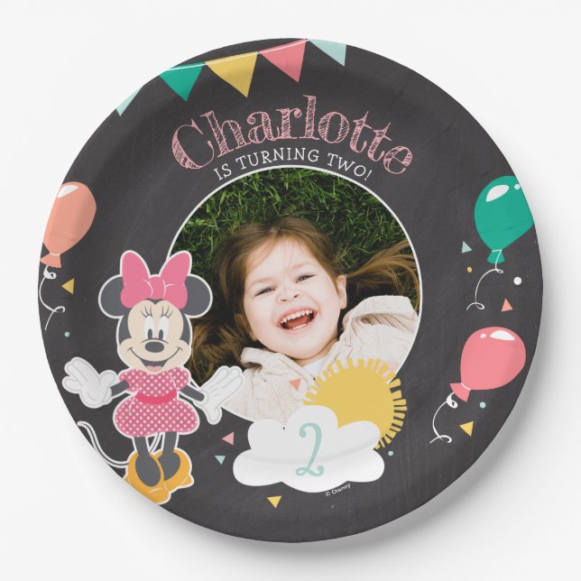 Minnie Mouse Birthday Chalkboard Photo Paper Plates (Front)