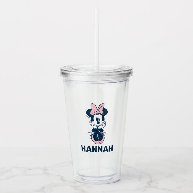 Minnie Mouse | Blue & Pink Birthday Party Favor Acrylic Tumbler (Front)