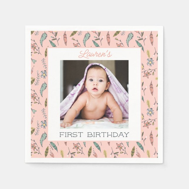 Minnie Mouse Boho Festival Birthday Napkins (Front)