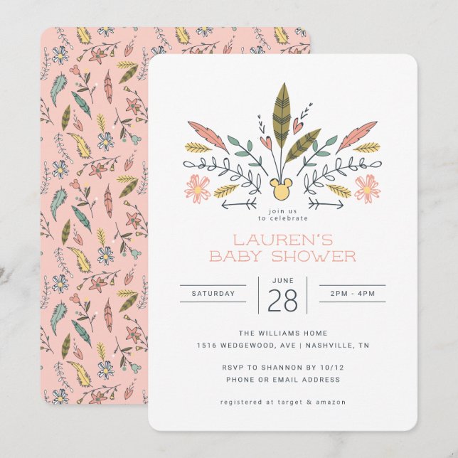 Minnie Mouse Boho Festival Girl Baby Shower Invitation (Front/Back)