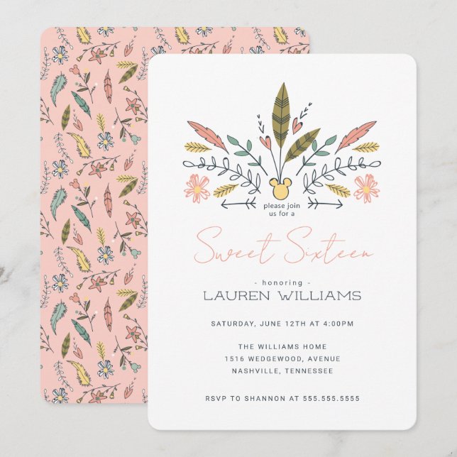 Minnie Mouse Boho Sweet Sixteen Birthday Invitation (Front/Back)