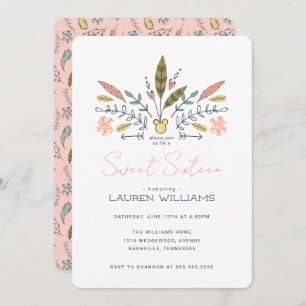 Minnie Mouse Boho Sweet Sixteen Birthday Invitation