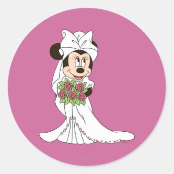 Minnie Mouse | Bride At Wedding Classic Round Sticker by MickeyAndFriends at Zazzle
