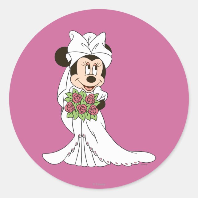 Minnie Mouse | Bride at Wedding Classic Round Sticker (Front)