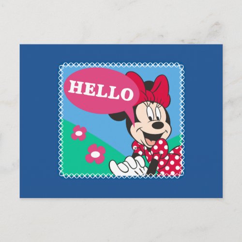 Minnie Mouse by Flowers _ Hello Postcard