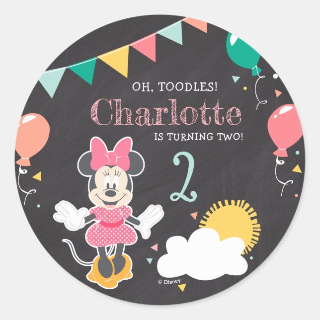 Minnie Mouse Chalkboard Birthday Classic Round Sticker (Front)