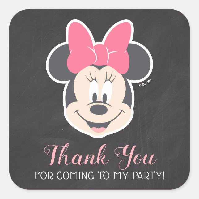 Minnie Mouse Chalkboard Birthday | Thank You Square Sticker (Front)