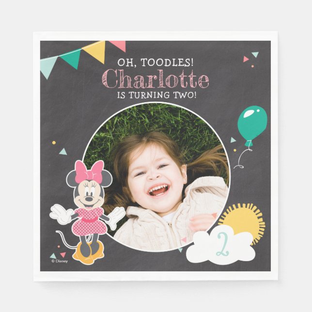 Minnie Mouse Chalkboard Photo Birthday Napkins (Front)