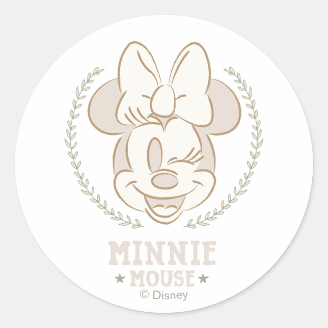 Minnie Mouse Cheer Minimal Infant Doodle Classic Round Sticker (Front)