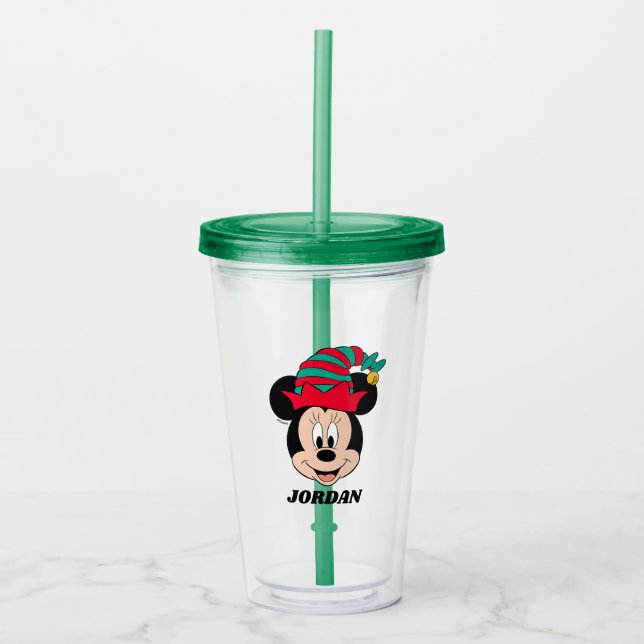 Minnie Mouse | Christmas Elf Hat Acrylic Tumbler (Front)