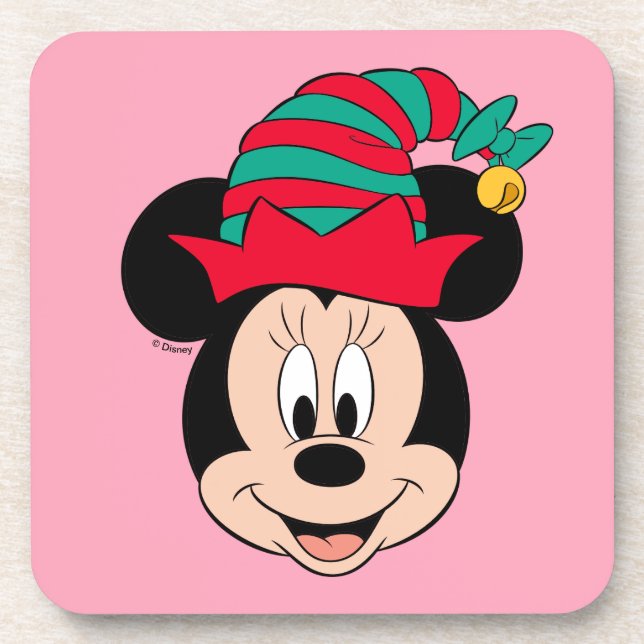 Minnie Mouse | Christmas Elf Hat Beverage Coaster (Front)