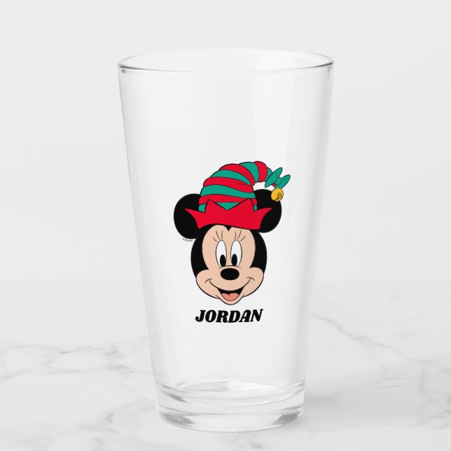 Minnie Mouse | Christmas Elf Hat Glass (Front)