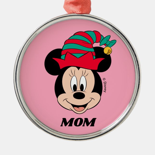 Minnie Mouse | Christmas Elf Hat Metal Ornament (Front)