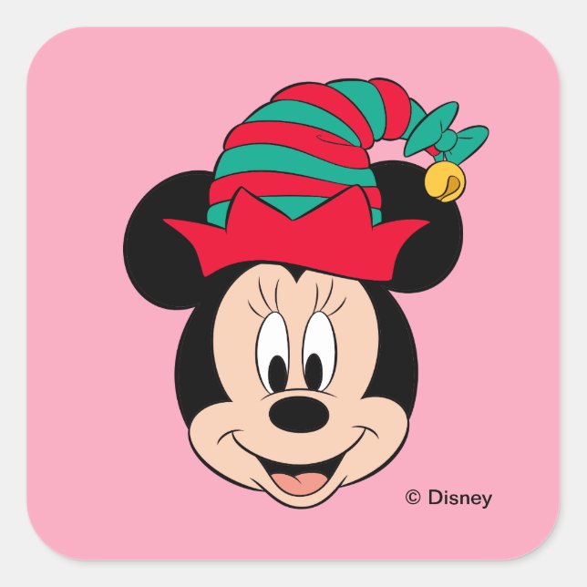Minnie Mouse | Christmas Elf Hat Square Sticker (Front)