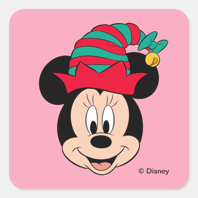 Minnie Mouse | Christmas Elf Hat Square Sticker (Front)