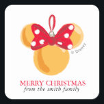 Minnie Mouse Christmas Ornament - Personalized Squ Square Sticker<br><div class="desc">A Christmas bauble inspired by Disney. This colorful orange graphic features a familiar face... or should I say ears? It's Minnie Mouse. The classic kids character in a festive nod to her cartoon roots. A holiday surprise to delight all the family with this amazing design. Inspire some Christmas cheer this...</div>