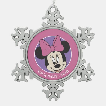 Minnie Mouse | Classic Smiling Add Your Name Snowflake Pewter Christma