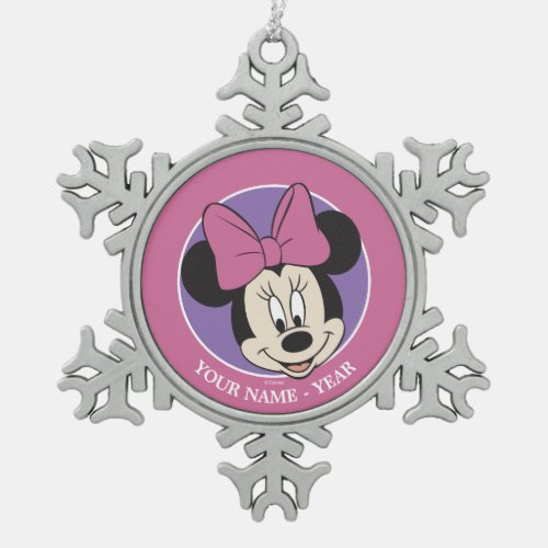 Minnie Mouse  Classic Smiling Add Your Name Snowflake Pewter Christmas Ornament