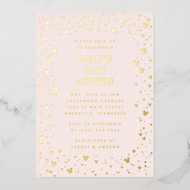 Minnie Mouse Confetti Girl Baby Shower Foil Invitation (Front)
