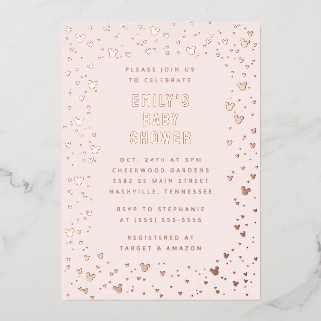 Minnie Mouse Confetti Girl Baby Shower Foil Invitation (Front)