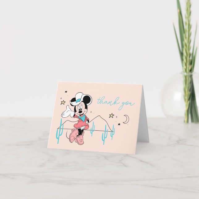 Minnie Mouse | Cowgirl Rodeo Birthday Thank You Card (Front)