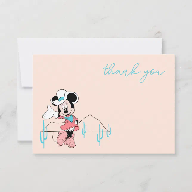 Minnie Mouse | Cowgirl Rodeo Birthday Thank You Card | Zazzle