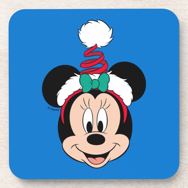 Minnie Mouse | Cute Christmas Hat Beverage Coaster (Front)