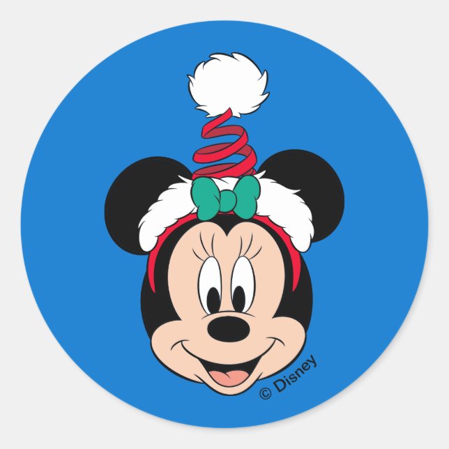 Minnie Mouse | Cute Christmas Hat Classic Round Sticker (Front)