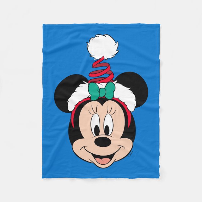 Minnie Mouse | Cute Christmas Hat Fleece Blanket (Front)