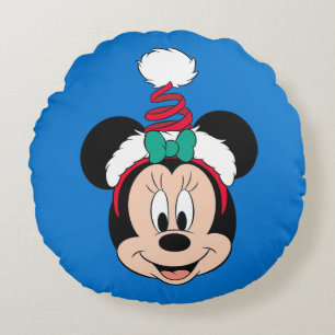 Minnie Mouse Cute Christmas Hat Round Pillow