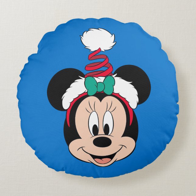 Minnie Mouse | Cute Christmas Hat Round Pillow (Front)
