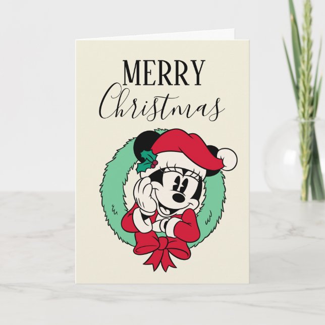 Minnie Mouse | Cute Holiday Wreath Card (Front)