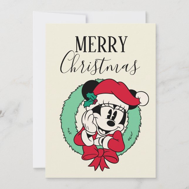 Minnie Mouse | Cute Holiday Wreath Card (Front)