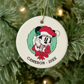 Minnie Mouse | Cute Holiday Wreath Ceramic Ornament