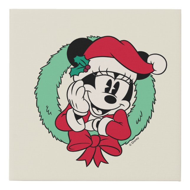 Minnie Mouse | Cute Holiday Wreath Faux Canvas Print (Front)