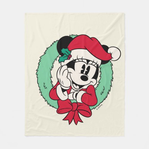 Minnie Mouse  Cute Holiday Wreath Fleece Blanket