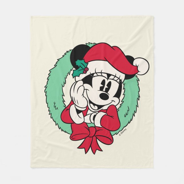 Minnie Mouse | Cute Holiday Wreath Fleece Blanket (Front)