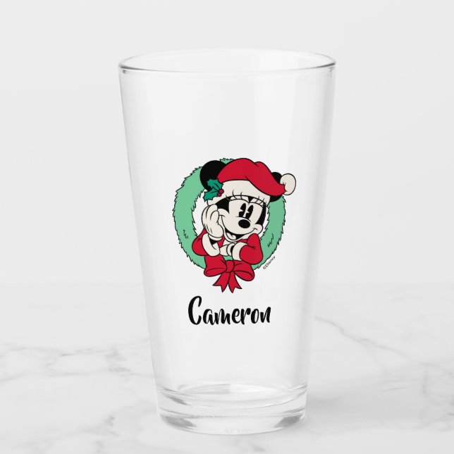 Minnie Mouse | Cute Holiday Wreath Glass (Front)